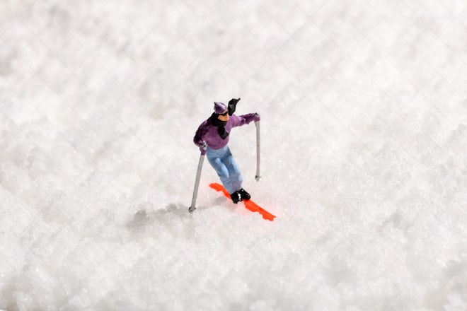 Miniature Man Skiing - Stock Photos