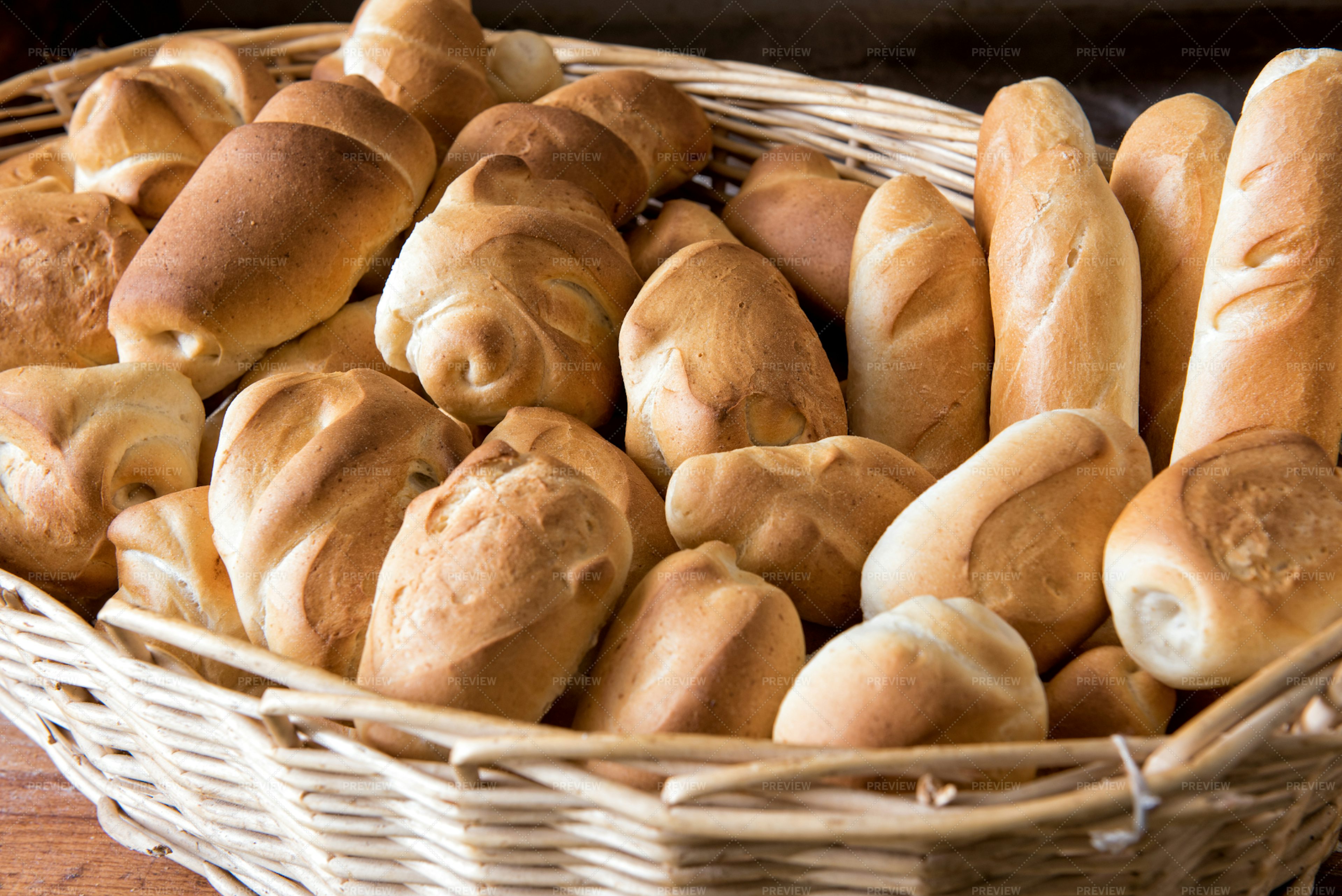 Wicker Basket Of Bread - Stock Photos | Motion Array