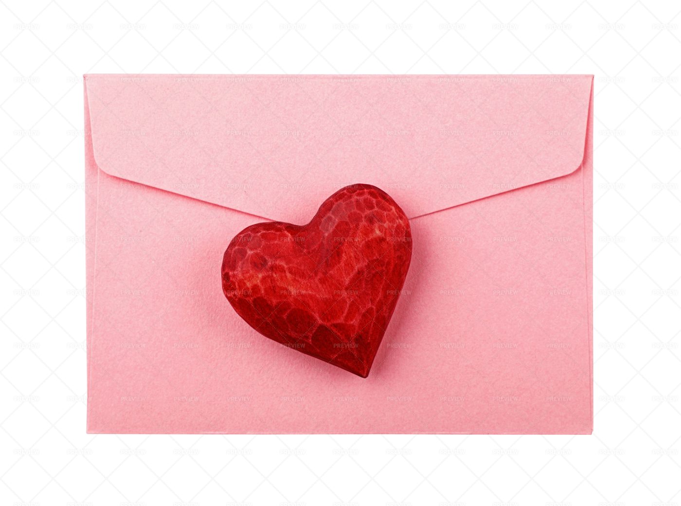 Red Wooden Heart On Envelope: Stock Photos
