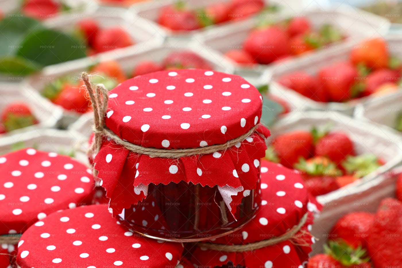 Jars Of Strawberry Jam: Stock Photos