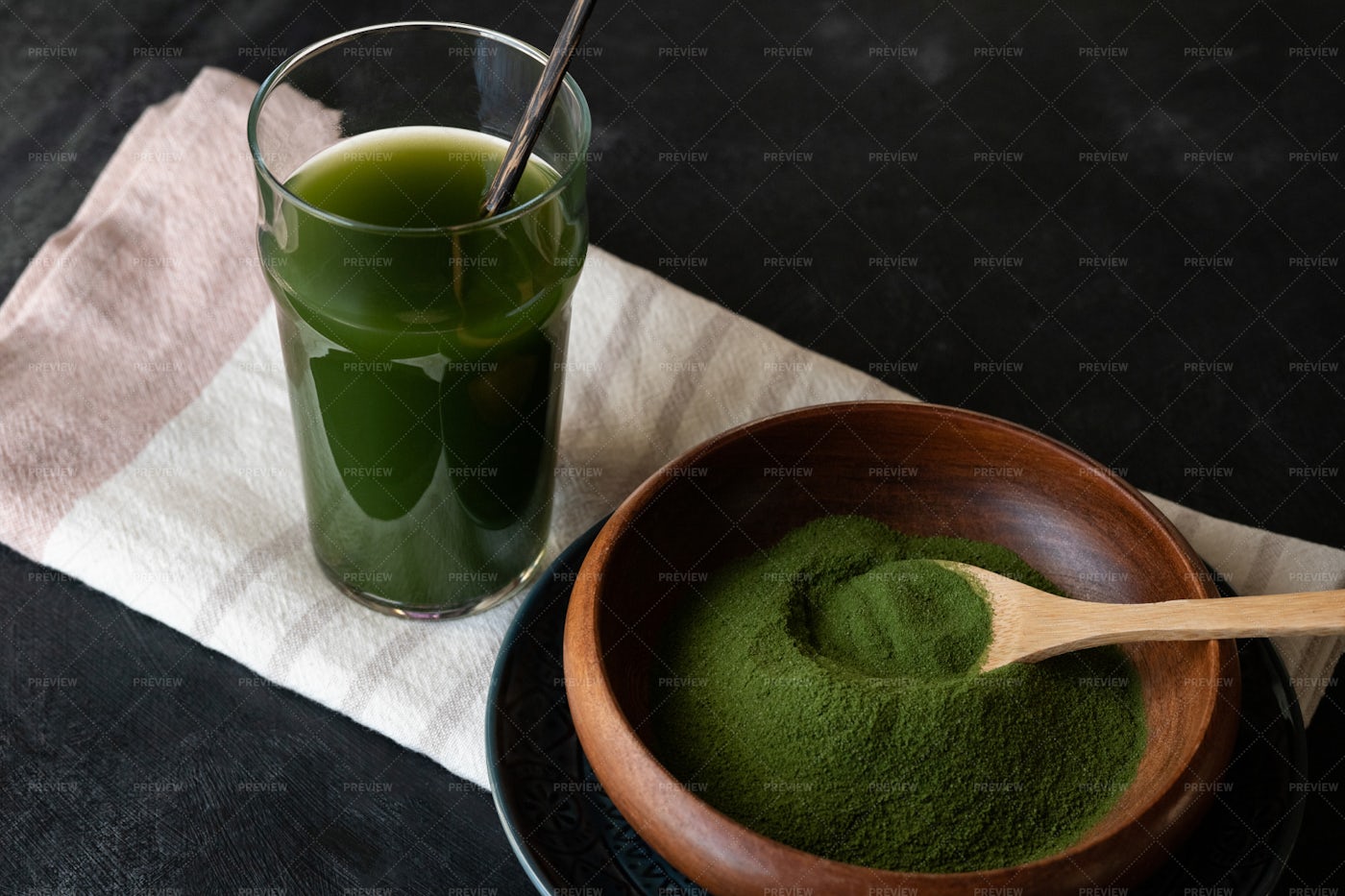 Spirulina Drink And Powder: Stock Photos