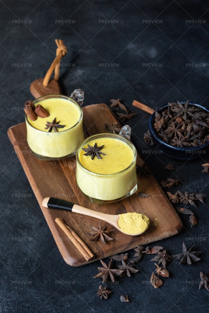 Golden Turmeric Milk Drink: Stock Photos