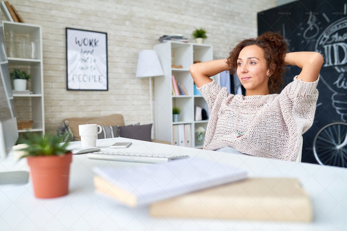 Modern Young Woman Taking Break...: Stock Photos