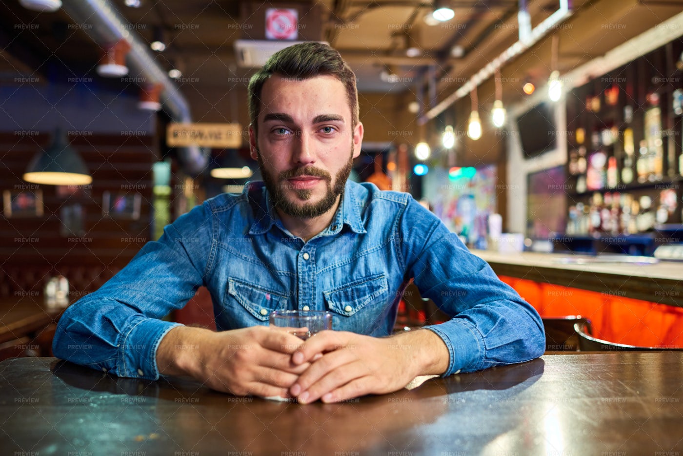 Drunk Man Sitting At Bar Counter - Stock Photos 