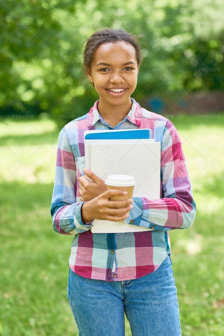 Smart African American Student Outdoors: Stock Photos