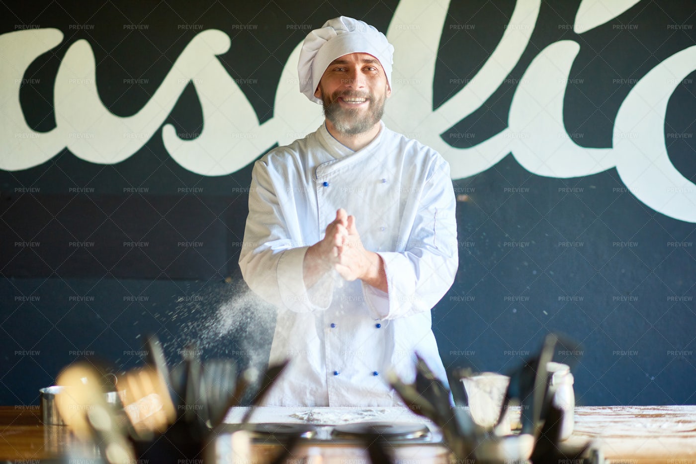 Portrait Of Cheerful Bearded Chef: Stock Photos