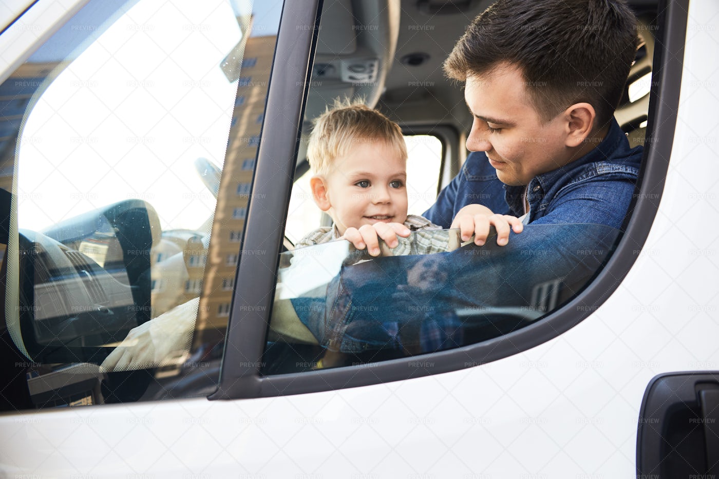 Father And Son In Car: Stock Photos