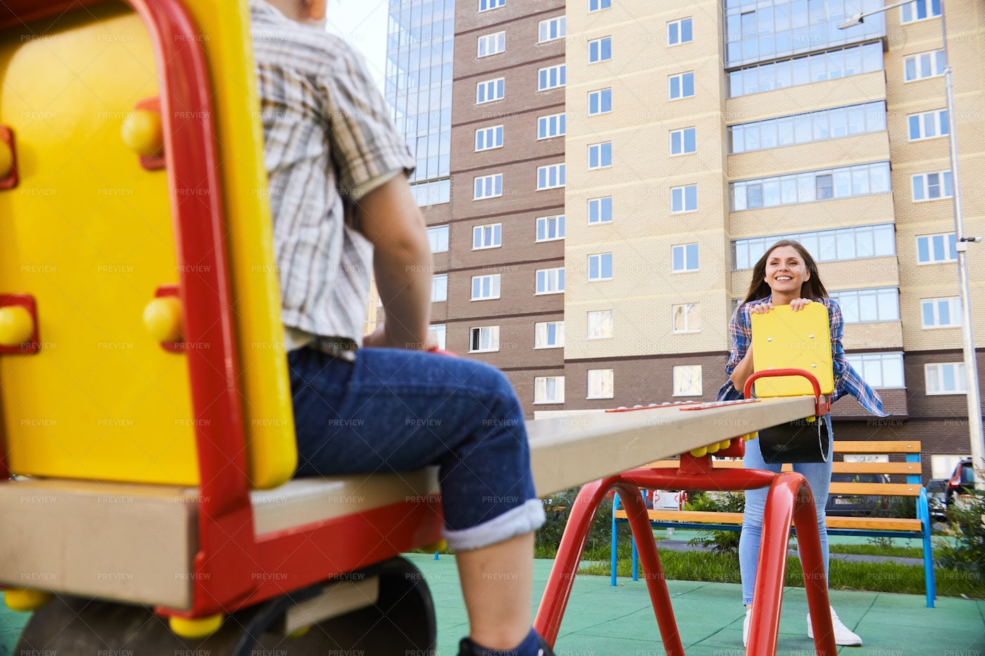 Mother Playing With Son On...: Stock Photos