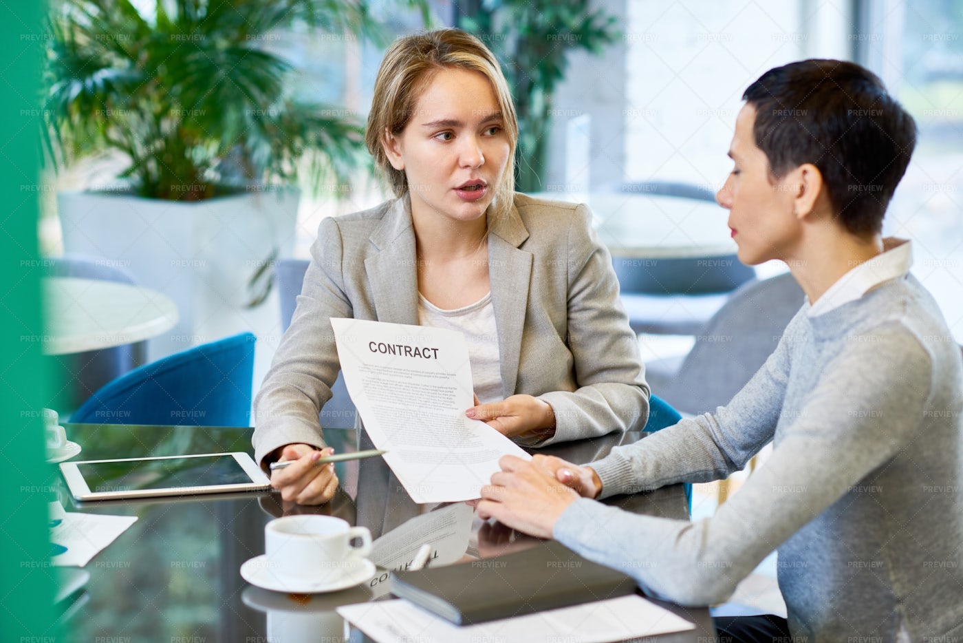 Female Business Partners Discussing...: Stock Photos