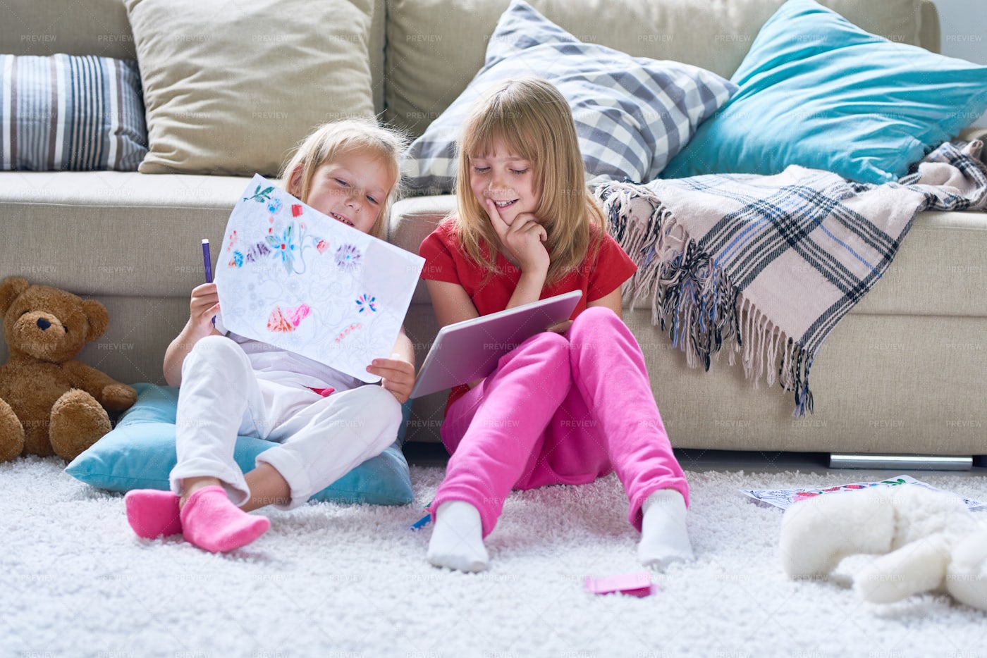 Little Girls Playing In Childrens...: Stock Photos
