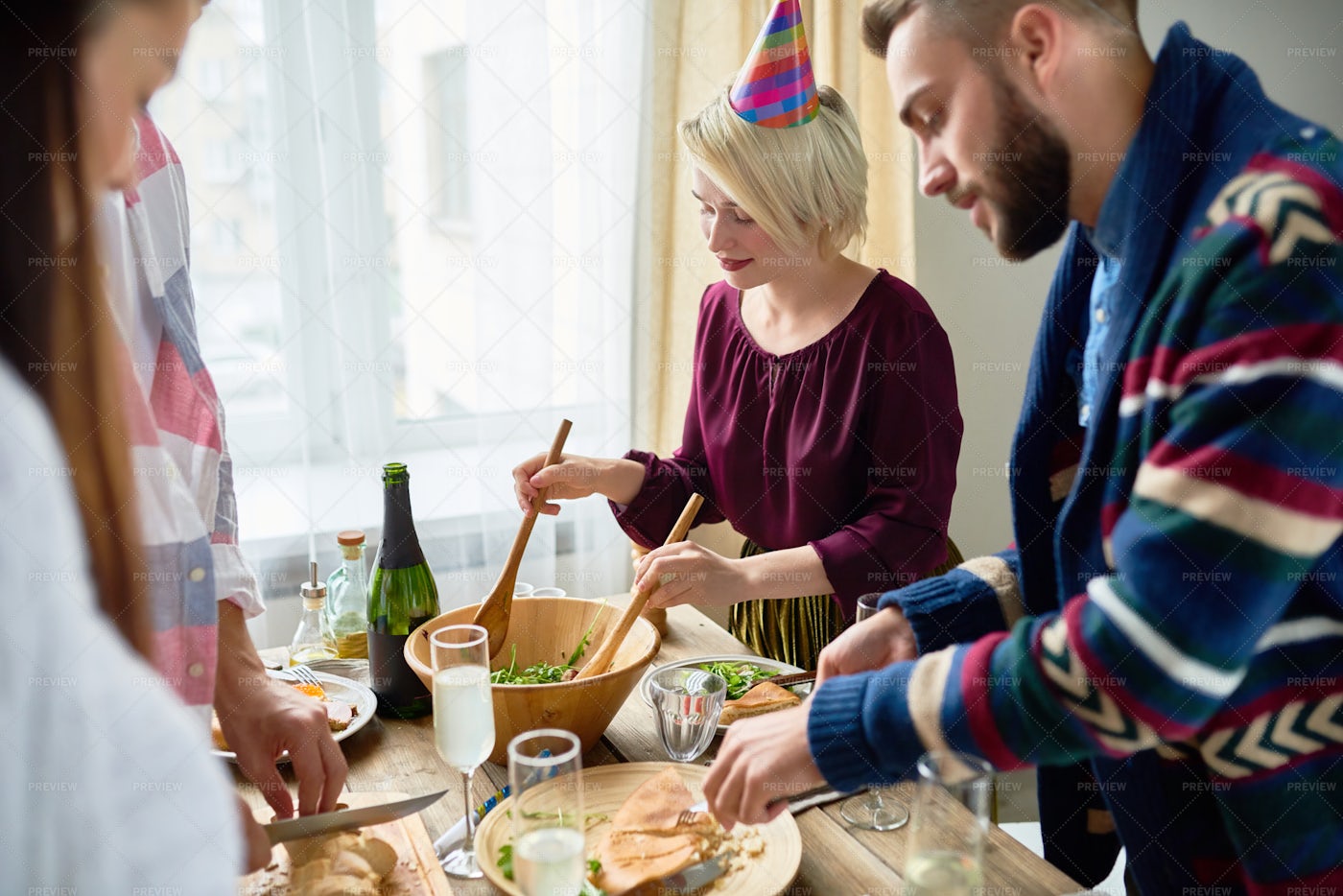 Group Of Friends At Dinner Party: Stock Photos