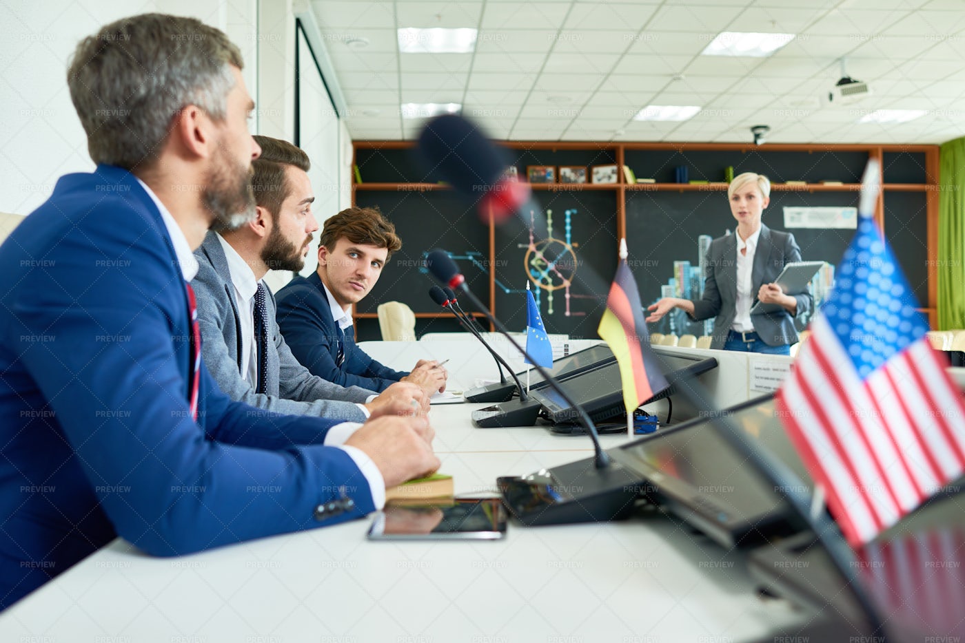 Politicians In Press Conference: Stock Photos
