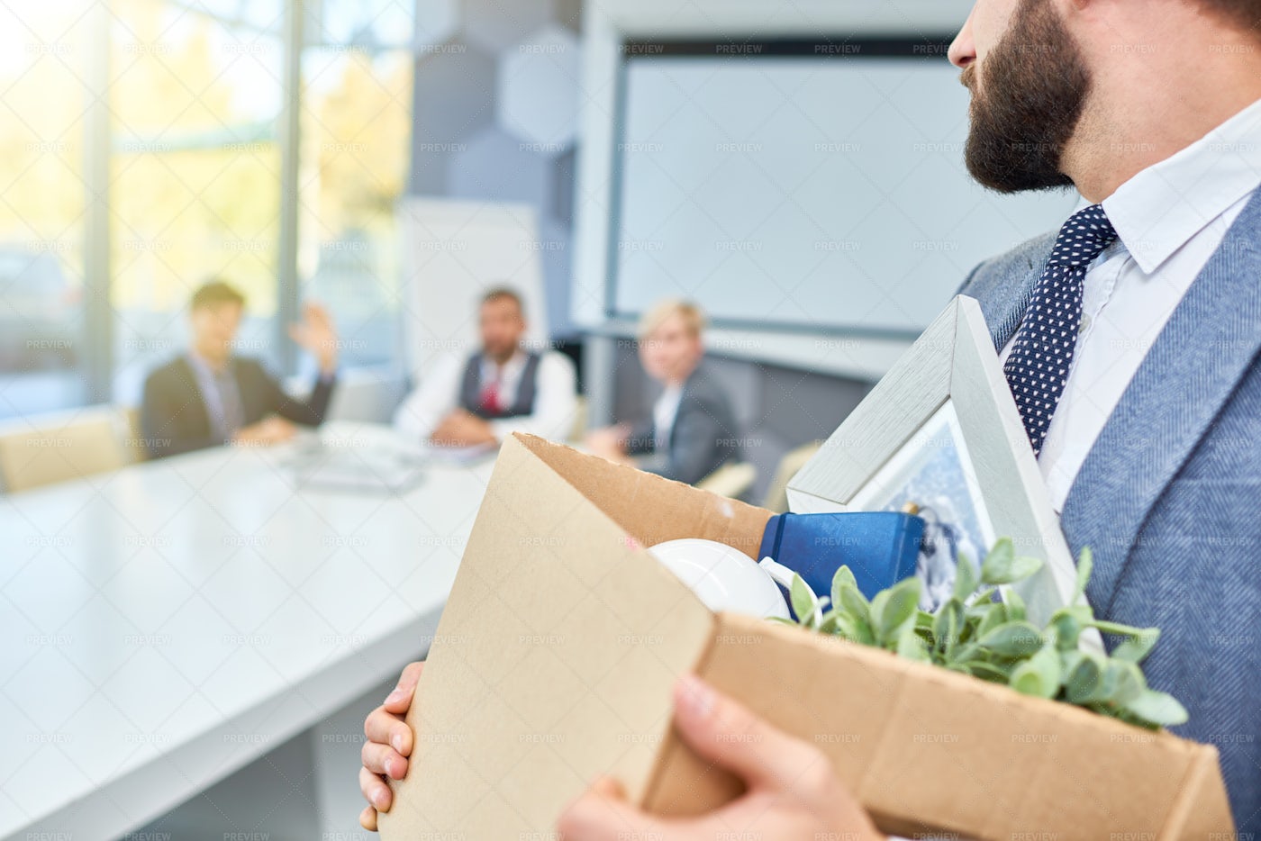 Fired Man With Box: Stock Photos