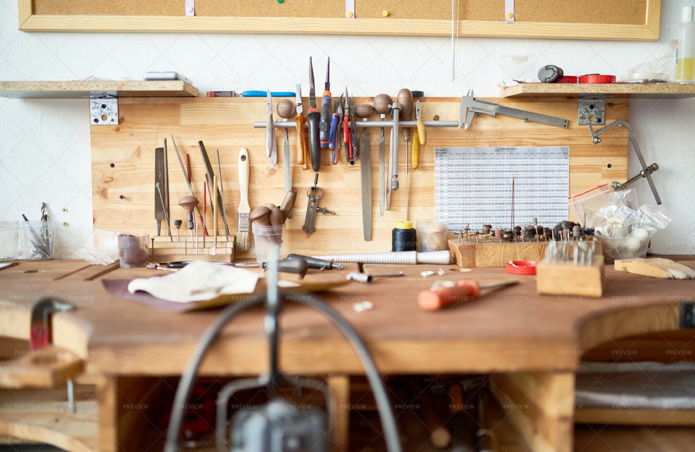 Workshop Table With Tools: Stock Photos
