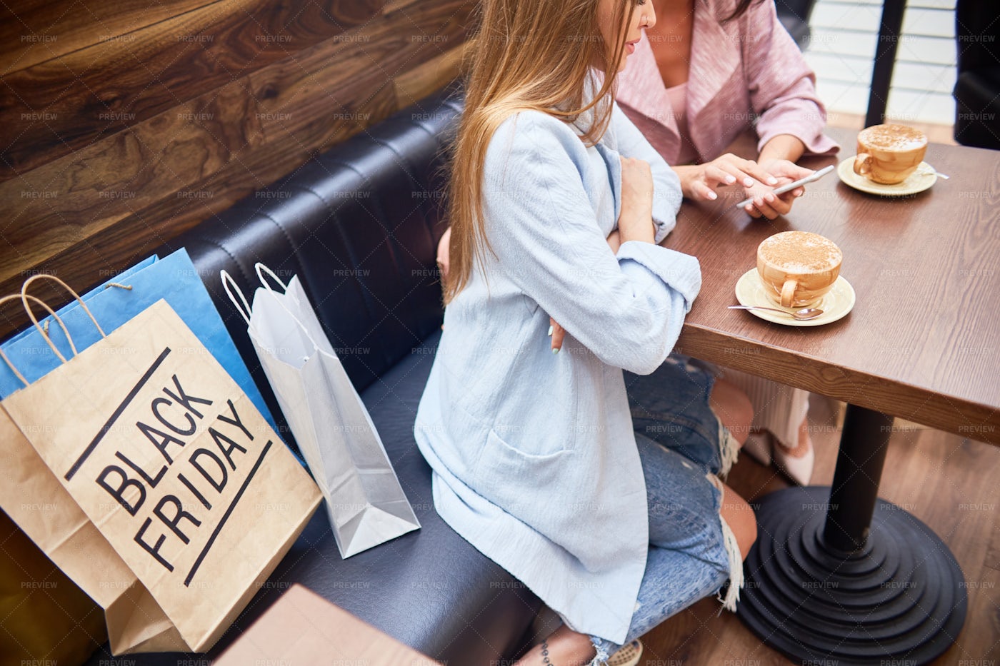 Women In Cafe Of Shopping Mall: Stock Photos