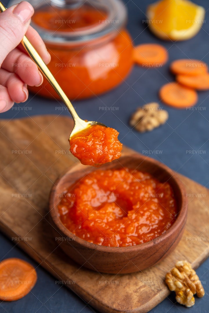 Spoon With Carrot Jam: Stock Photos