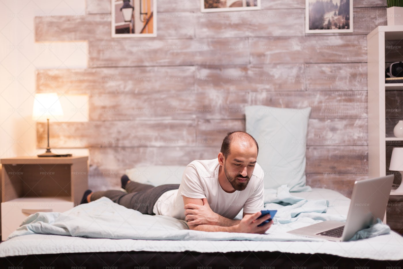 Texting Before Bed: Stock Photos