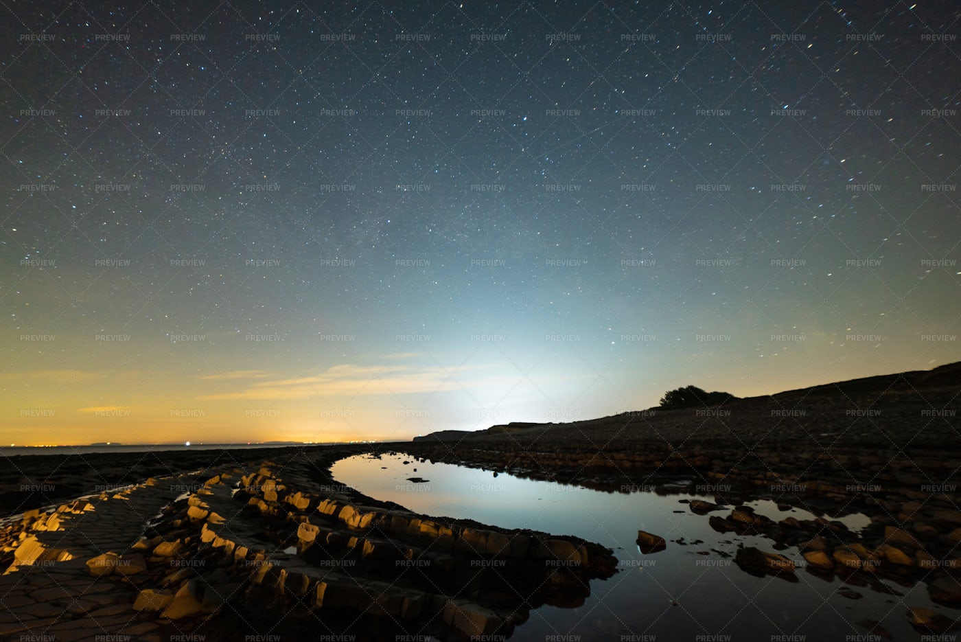 Kilve Beach At Night: Stock Photos