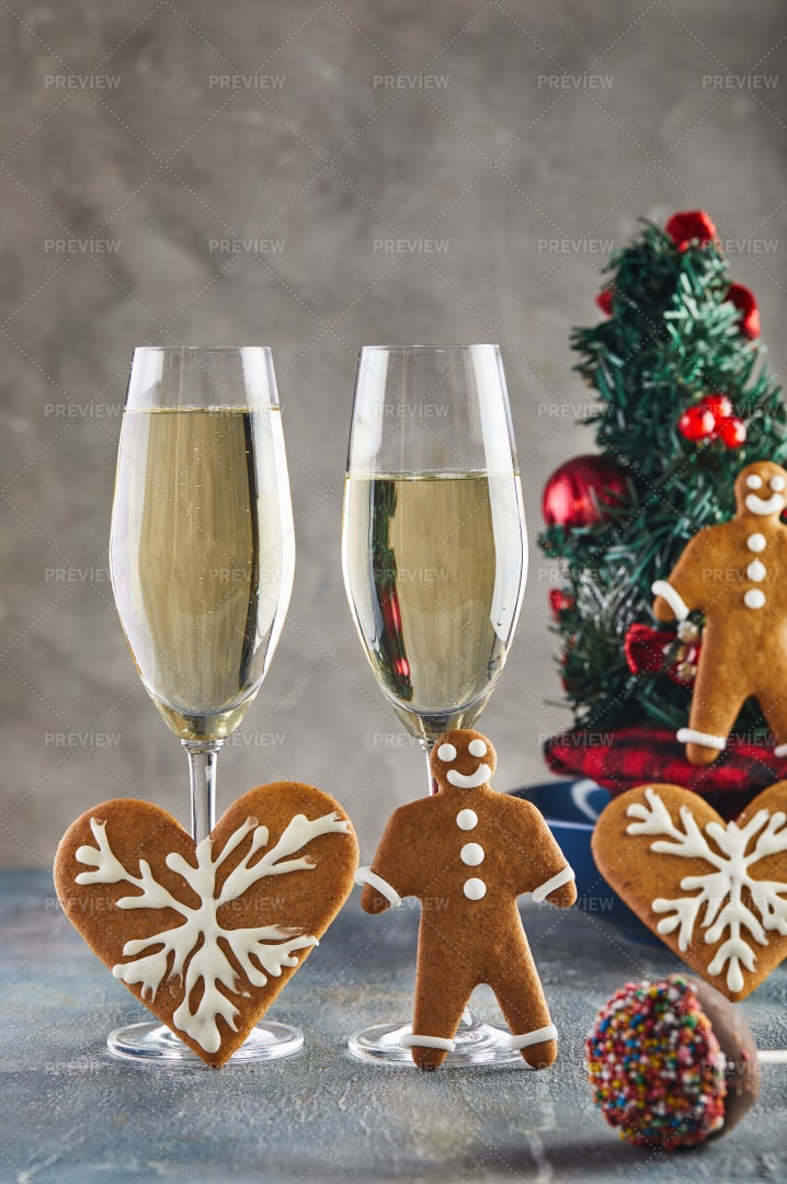 Champagne And Cookies: Stock Photos