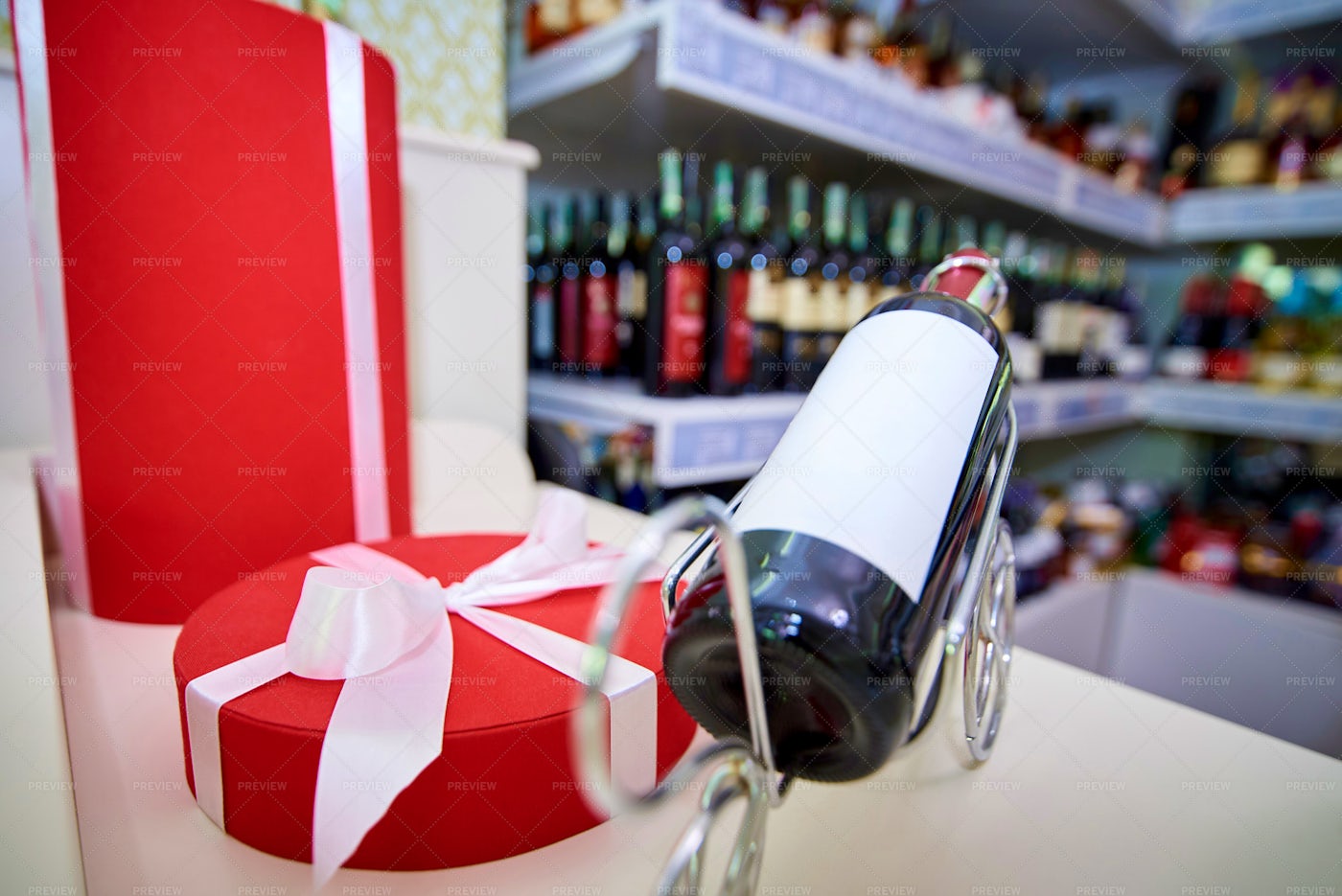 Gift Box And Wine: Stock Photos