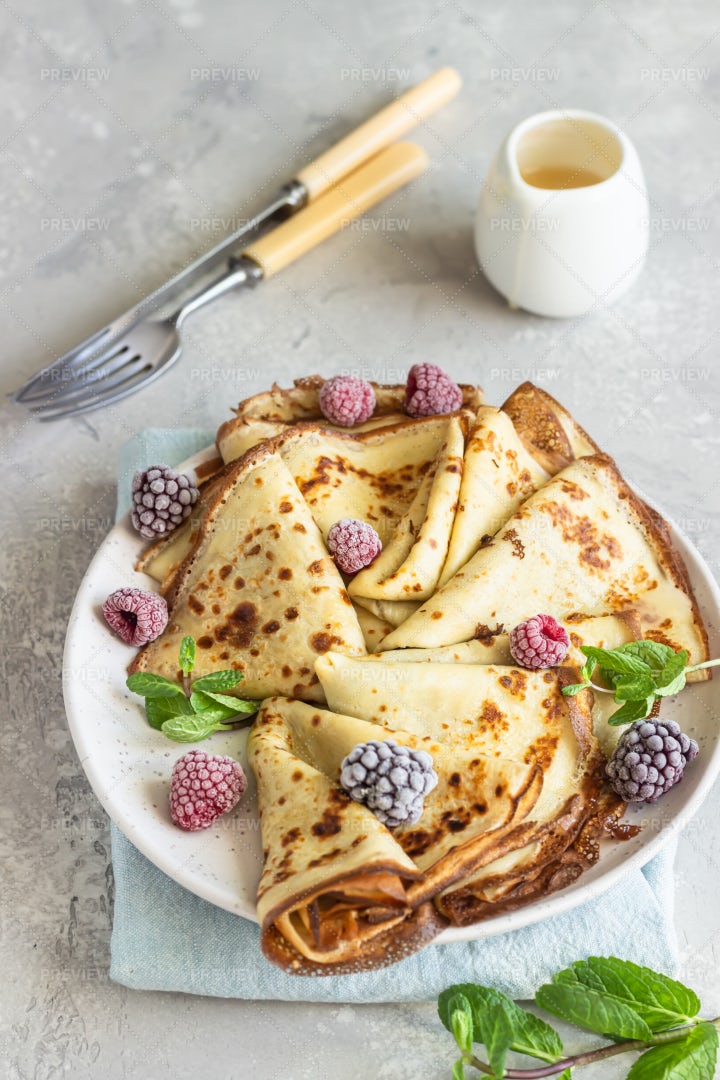 Crepes With Berries And Mint: Stock Photos