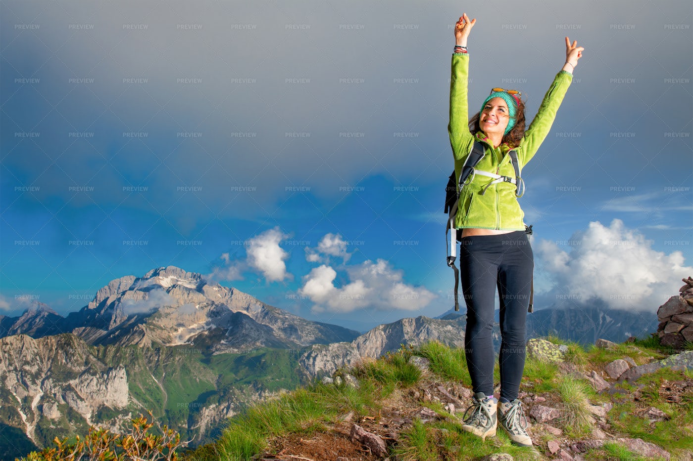 Woman In Top Of Mountain: Stock Photos