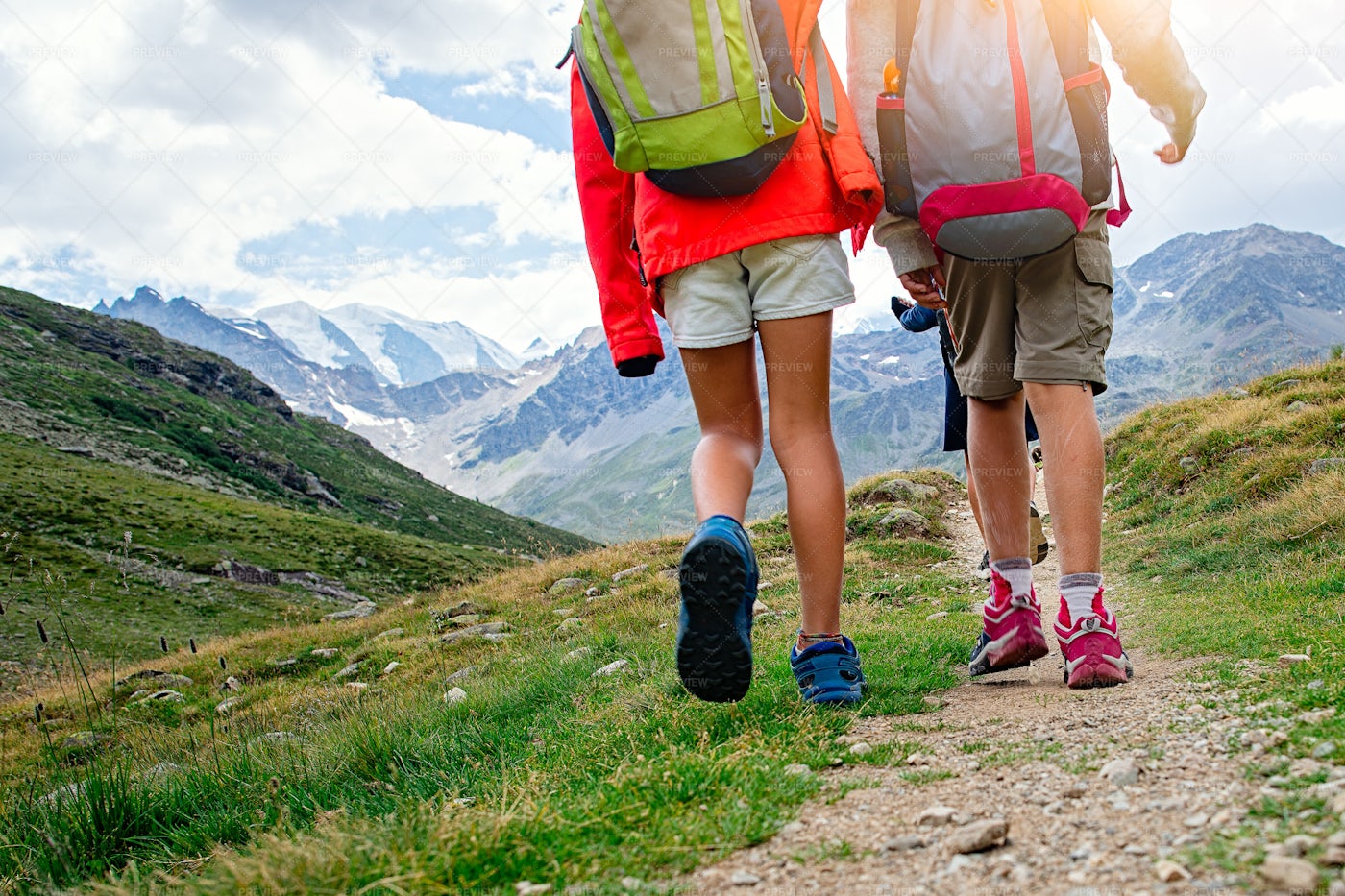 Kids Hiking A Mountain: Stock Photos