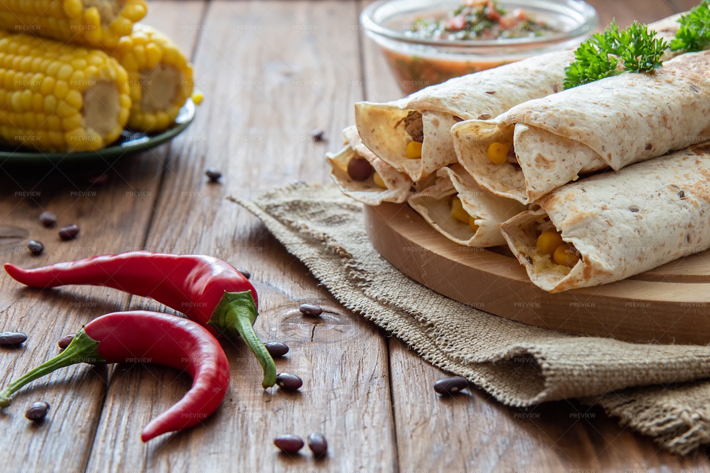 Chicken And Beans Burrito: Stock Photos