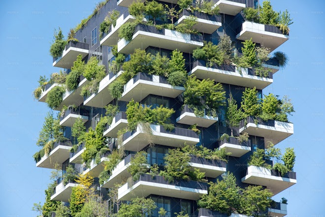 Trees On The Skyscraper - Stock Photos | Motion Array