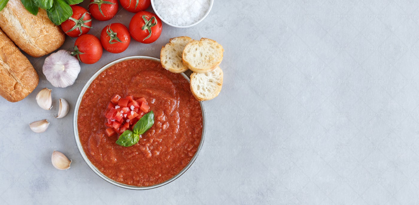 Bowl Of Fresh Gazpacho: Stock Photos