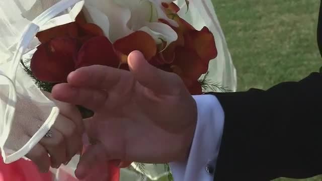 Bride Puts Ring on Groom: Stock Video