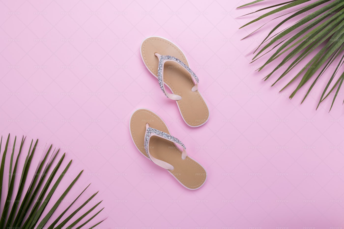 Beach Flip-Flops Against Pink: Stock Photos