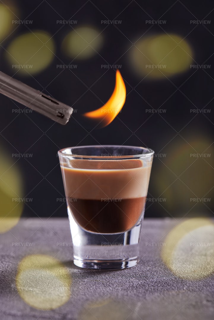 Igniting Creamy Cocktail: Stock Photos