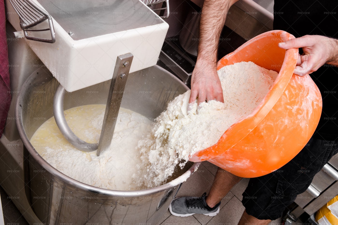 Adding Flour To A Mixer: Stock Photos