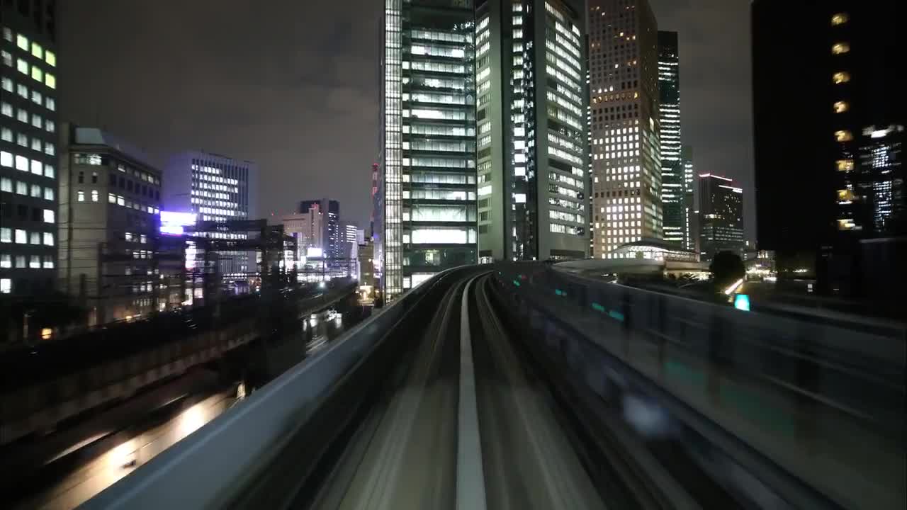 Tokyo Monorail Speeding At Night Stock Video Motion Array