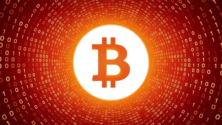 Bitcoin In Orange Binary Tunnel: Stock Motion Graphics