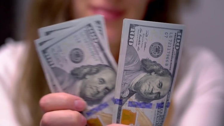 Woman Counting Many American 100 Bills: Stock Video