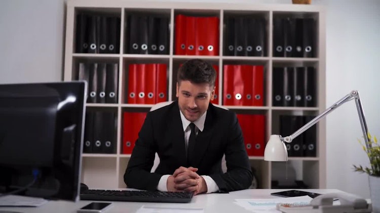 Man Happy In The Office: Stock Video