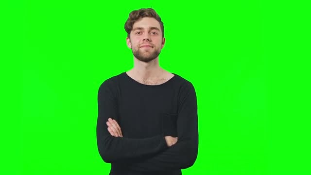 Man Face Folds His Arms And Smiles: Stock Video