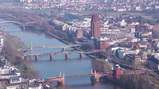 Frankfurt And Maine River Time Lapse: Stock Video