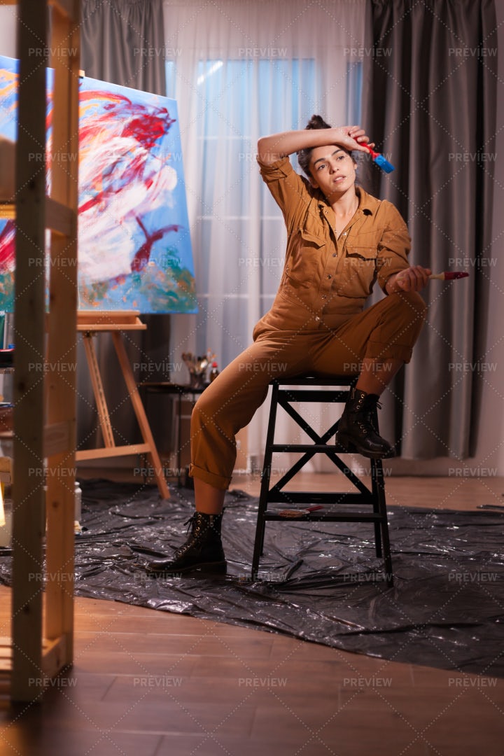 Overworked Artist In The Studio: Stock Photos
