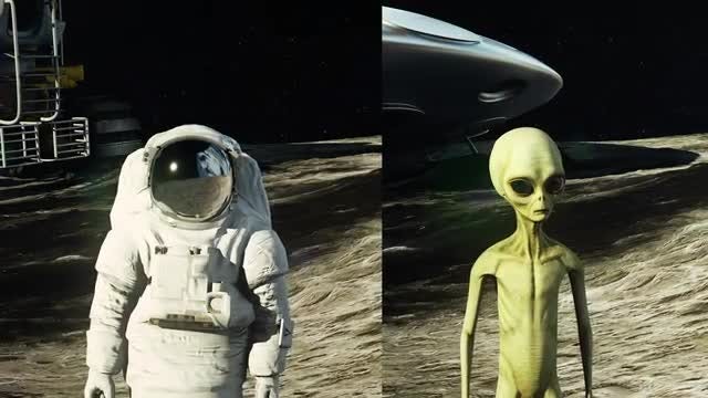 Astronaut And Alien On Moon: Stock Motion Graphics