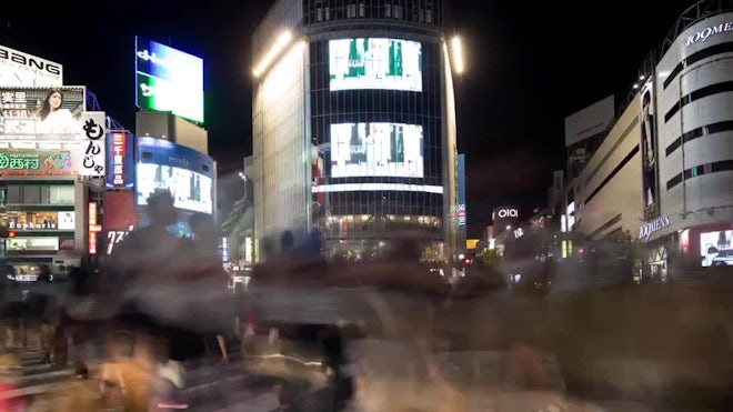 Timelapse of crowds of people crossing roads in Shibuya district