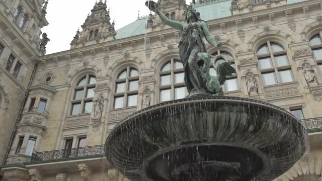 Rathaus Fountain In Hamburg: Stock Video