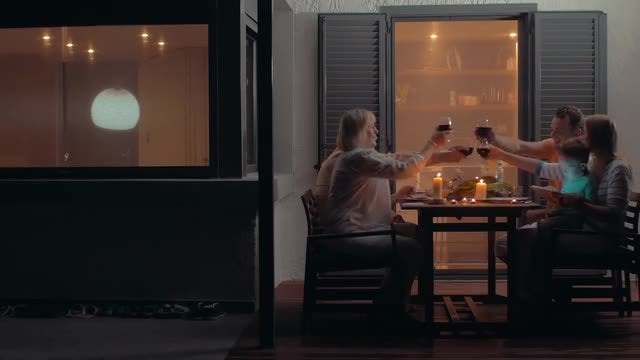 Quiet Family Dinner In Late Evening: Stock Video