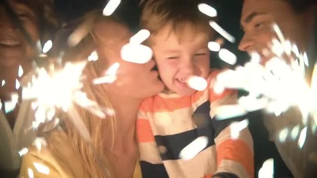 Happy Family With Sparklers : Stock Video