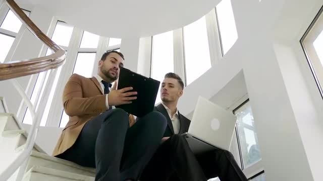 Working By The Office Stairs : Stock Video