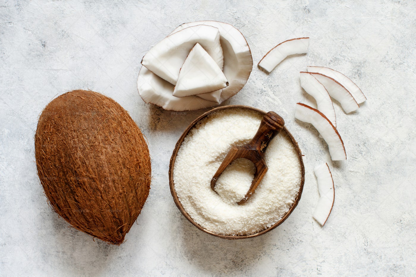 Coconut Flour And Pieces: Stock Photos