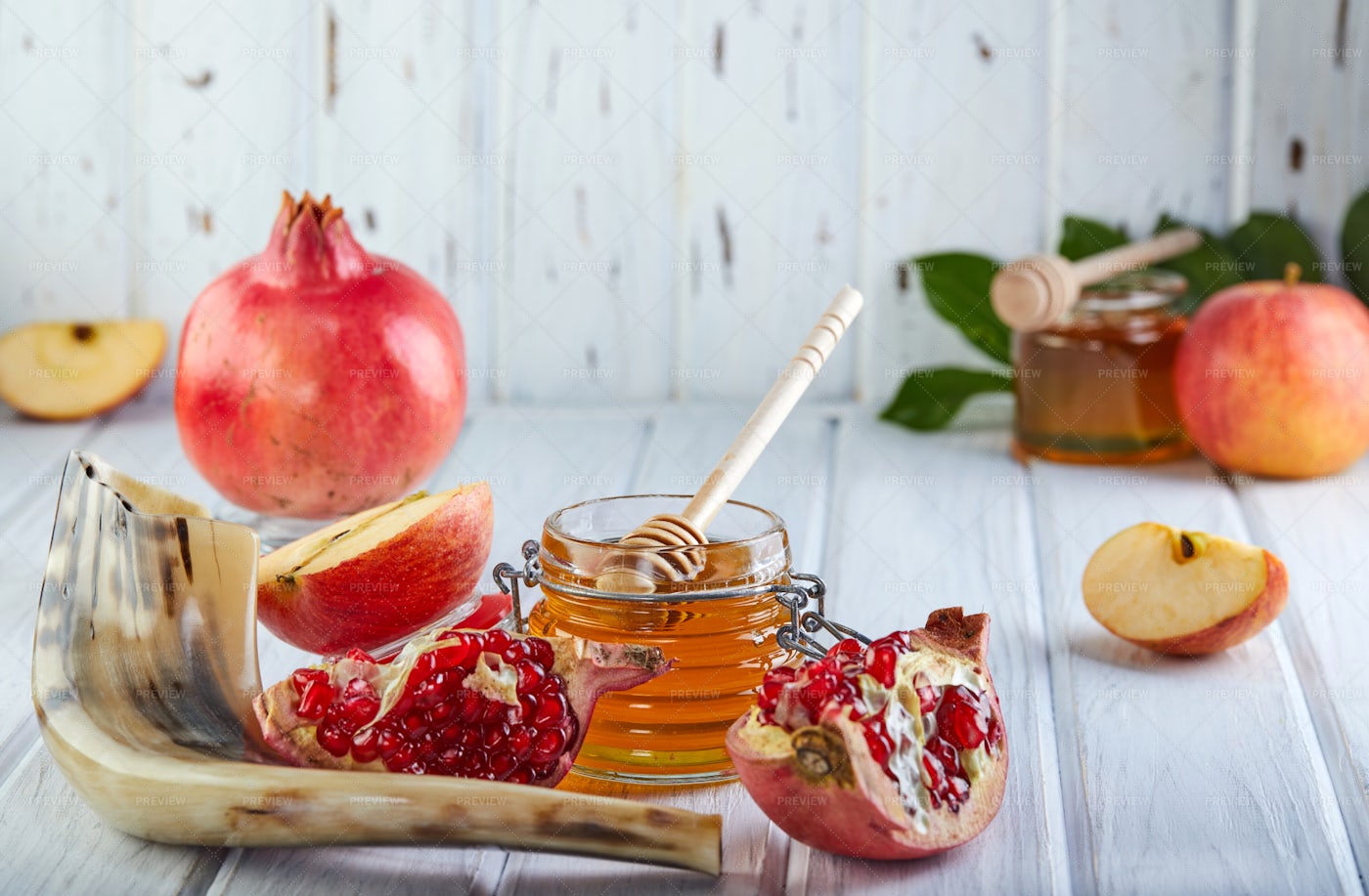 Honey Jar And Fruits: Stock Photos