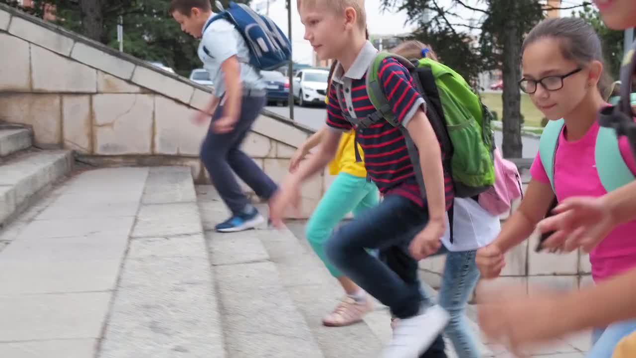 Students Run Up The Stairs Stock Video Motion Array